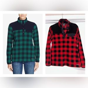Eddie Bauer Red Plaid Quest Snap Fleece Pullover